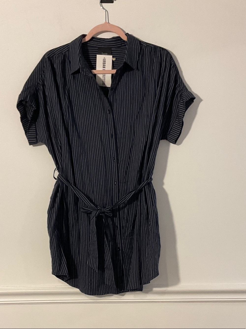 Lumiere Navy Pinstripe Shirt Dress